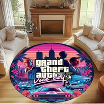 Grand Theft Auto VI Print Round Rug, Washable Floor Carpet, For Entryway Dorm Laundry Room Office Study, Home Decor Birthday Christmas Gift 80cmx80cm blue