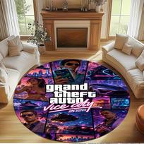Grand Theft Auto VI Print Round Rug, Washable Floor Carpet, For Entryway Dorm Laundry Room Office Study, Home Decor Birthday Christmas Gift 80cmx80cm