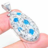 K2 Blue Azurite Gemstone 925 Sterling Silver Gift Jewelry Pendant 2.05 white
