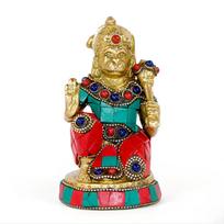 God Brass Idol Lord Hanuman Ji Murti, Handcrafted Showpiece, Religious Idol beige