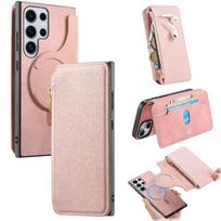 2 viename Nuimamas Magnetinis Užtrauktukas Kortelių Lizdas Piniginė Odinis Dėklas Samsung Galaxy S24 Ultra S23 Plus A05 A35 A25 A15 A55 Dangtelis For Samsung M34 rožinė