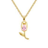 Charms Crystal Tulip Flower Pendant Necklace, Minimalist Jewelry for Anniversary Girlfriend Women Female Gifts Chain 55cm beige