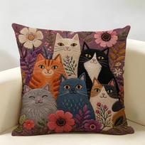 Spalvinga katės siuvinėjimo pagalvės užvalkalas Patvarus Hipoalerginis Ekologiškas linas Trumpas pagalvės užvalkalas Skalbiamas 40cmx40cm(16x16Inch) black