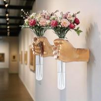 1Pcs Wall Art Sculpture Hand Shaped Resin Fist Vase With Glass Test Tube Modern Home Decor For Living Room Bedroom Holiday brown