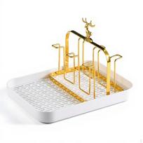 Glass Drying Rack, 2Tier Organizer, Removable Tray, Kitchen Countertop Elk Green Short Elk Green black