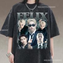 Vintage 90s Felix Stray Kids T-Shirt, Bootleg Style Unisex Tee 130 gray