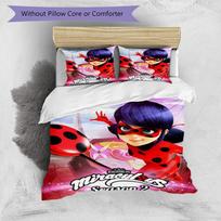 3pcs Ladybug (5) Design Cover Set - HD Printed Bedding with 1 Cover and 2 Pillowcases - Perfect for Home and Dorm Decor 135cmx200cm black