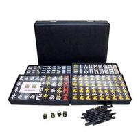 Mahjong All Golden Dragon Design Black Dot Hand-made Tiles, Black, (with Sticks) black