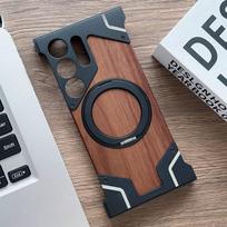 Armor Walnut‑Wood Frameless Magnetic Phone Case With 360° Rotatable Stand For Samsung Galaxy S26 Ultra 5G For Samsung Galaxy S25 Ultra 5G