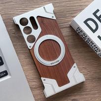 Armor Walnut‑Wood Frameless Magnetic Phone Case With 360° Rotatable Stand For Samsung Galaxy S26 Ultra 5G For Samsung Galaxy S24 Ultra 5G