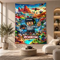 Dekoratyvinis gobelenas, Roblox spausdintas sienos menas, Lengvas sienos kabinamas elementas miegamojo fonui 100cmx150cm beige
