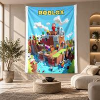 Dekoratyvinis gobelenas, Roblox spausdintas sienos menas, Lengvas sienos kabinamas elementas miegamojo fonui 150cmx200cm