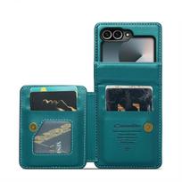 Dėl Samsung Galaxy Z Flip 6 dėklo su RFID apsauga kortelių laikikliu, Patvarus odinis nuimamas riešo dirželis, Apverčiamas piniginės tipo dėklas telefonui For Galaxy Z Flip 6 žalia