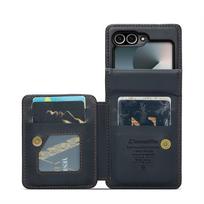 Dėl Samsung Galaxy Z Flip 6 dėklo su RFID apsauga kortelių laikikliu, Patvarus odinis nuimamas riešo dirželis, Apverčiamas piniginės tipo dėklas telefonui For Galaxy Z Flip 6 juoda