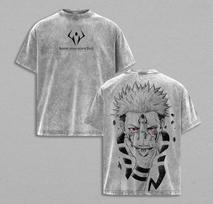 Anime Jujutsu Kaisen Ryomen Sukuna Grafinis Marškinėlis Vintage Išskalbtas Oversized Marškinėlis Vyrams Moterims Drabužiai Medvilniniai Trumpomis Rankovėmis T-shirtai M gray