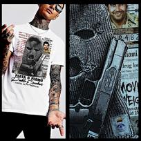 Gangster t-shirt mobster criminal kingpin mob mafioso Hustler Pablo Escobar tee M gray