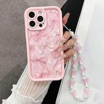 Rožinės kaspinų rašto silikoninis telefono dėklas, skirtas iPhone 16 17 Pro Max 15 14 13 12 11 Pro Max 16E X XS XR 7 8 Plus, su drugelio pakabuku For iPhone 15 Pro gray