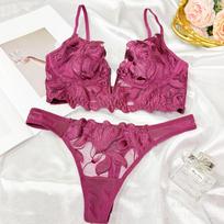 Sexy lingerie female sexy deep V embroidery ultra-thin lace bra big chest small bra set XXL bordinė