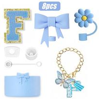 8PCS Cup Accessories Set for Stanley Cup 30oz 40oz, A-Z Initials Decorations, Including Silicone Straw Cover Cap white