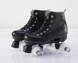 Unisex Double-Row Roller Skates: White Inline, Four-Wheel, Flashing Shoes for Adults 42 black