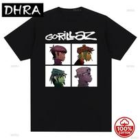Funny Music Band Gorillazs Punk Rock Print Cotton T Shirt 90s Casual Fashion Cartoon Short Sleeve Plus Size T Shirt Unisex Tops 4XL black