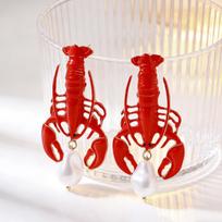 Hot Sale Marine Life Series Red Lacquer Lobster Earrings Metal Shell Earrings Ladies Wear Earrings white