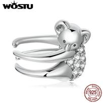 WOSTU 925 Sterling Silver Animal Koala Ear Cuff Shining Zircon Stud Earrings For Women Fashion Party Jewelry Gift CQE1338 China Mainland white