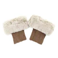 Festive Faux Fur Knit Boot and Arm Cuffs Set One Size chaki