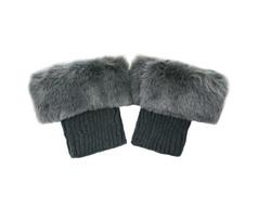 Festive Faux Fur Knit Boot and Arm Cuffs Set One Size tamsiai pilka spalva