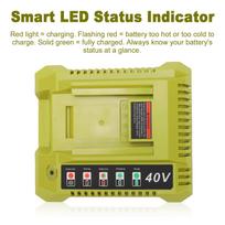 40V Lithium Ion Battery Charger Fits for Ryobi 40V Batteries OP4050A OP4026 OP40601 OP4040 OP4030 OP4015 OP40201, LED