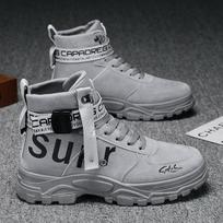 British Canvas Shoes Martin Boots Men Autumn New Personality Fashion Casual Boots High -Top Tooling Winter Shoes Tide Boots 44 gray