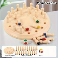 1PC Memory Chess Game: Enhances memory skills, features random colors, is a board game, a family board game, and a social game. beige