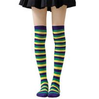 Dryžuotos kojinės iki šlaunų Virš kelių kojinės Ilgos kojinės iki šlaunų Retro stiliaus Elastingos Moteriškos Spalvingos Mergaitėms Cosplay Lolita blue