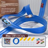 DIY Flexible Race Track Double-Track Ramp for 1/64 Cars Portable Roll Up Toy Boys Christmas Gift blue