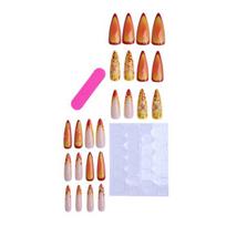 1 Set 3D Flower Press on Nails Salon Quality Almond Long Stick-on Fake Nails Removable Women Girls Full Cover Glue on False Nails tamsiai oranžinės spalvos