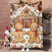 1pc Yellow Christmas Blanket Gingerbread Man House Printed Skin-Friendly Soft Blanket New for Gift Christmas Decoration Size: 75*100cm, Weight: 320 GSM white