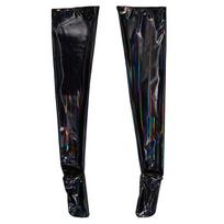 Plus Size Wetlook Pvc Leather Thigh High Stockings Gothic Punk Laser Dazzling Shiny Pole Dance Night Club Party Lingerie 3XL black