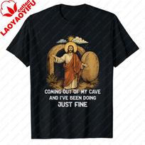 Jesus Coming Out Of My Cave And Ive Been Doing Just Fine Tshirt Trendy Easter Clothing Gift For Christian Classics Shirt M brown