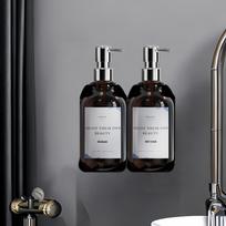 Sieninis viešbučio šampūno ir dušo želė dozatorius - be skylučių, su rankiniu paspaudimu Double-headed electroplating + brown bottle