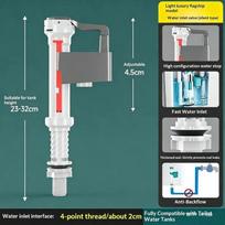 Adjustable Toilet Cistern Fill Valve Silent Dual Flush Toilet Float Valve Replacement Bottom Siphon Water Tank Inlet Valve A5