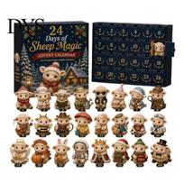 Rustic Holiday Decorations Magic Animal Advent Calendar, 24-Day Highland Cow/Cat/Sheep/Red Bird Acrylic Ornament Set, Farmhouse Christmas Ornaments 2D E black
