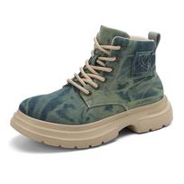 Large size spring and autumn thick-soled cowboy Martin boots tooling retro western casual small short boots breathable cloth women's shoes 42 gray
