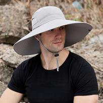 Summer Sun Hat for Men Foldable Cowboy Cap Big Brim Bucket Cap Outdoor Anti-UV Hiking Fishing Hat Face Neck Protection Panama 56-60cm white