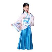 National Costume Tang Dynasty Hanfu for Girls Three-Piece Outfit Top Skirt Belt Traditional Chinese Style Children’s Clothing for New Year Travel 110cm D white