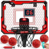 Mini Indoor Basketball Hoop Light Up Over The Door Basket Ball Kids Toys Birthday Gifts Scoreboard Balls JOYFY for with 4 Round Sensory Compression black