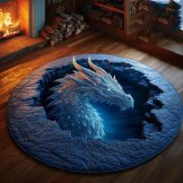 3D Mistinis drakonas 3D iliuzijos kilimas Fantazijos grindų kilimėlis Gotiškam dekorui Svetainės Miegamojo Bibliotekos Apvalus namų kilimas Dovana 80cm x 80cm blue