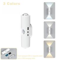 Double-head LED Night Light with Motion Sensor RGB Rechargeable Magnetic Wall Lamp Mood Ambient Light for Cabinet Hallway Stair Three colors -- 1PC balta