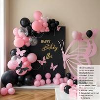 Butterfly-Themed Birthday Balloon Set with Light Pink and Black KT Board Background gray
