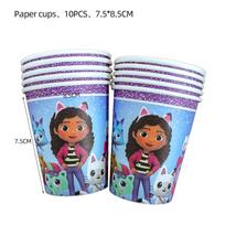 Gabby Dollhouse Theme Party Supplies For Adult Children Birthday With Balloon Decoration And Cups Paper cups-10pcs gray