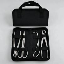Stainless Steel Bonsai Tool Set: Leaf & Bud Shears, Angled Shears, Ball Joint Pliers, Soil Aerator, Garden Pruners, and Tree Knuckle Shears gray